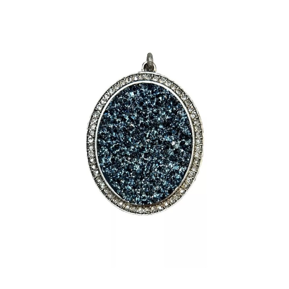 Vintage Joan Rivers Gray Blue Crystal Bead Druzy Rhinestone Pendant Beautiful